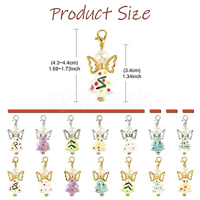 7Pcs 7 Colors Christmas Tree Handmade Porcelain & ABS Plastic Imitation Pearl Angel Pendant Decorations HJEW-FS00083-1