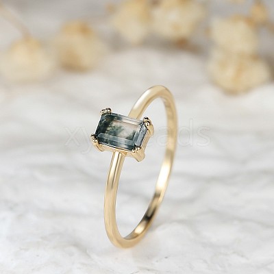 Brass and Moss Agate Finger Rings for Women FS-WGD1EDF-05-1