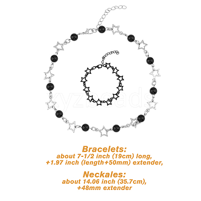 4Pcs 4 Style Alloy Hollow Star Link Chain Bracelets & Necklaces with ABS Plastic Pearl Beaded SJEW-FI0001-09-1