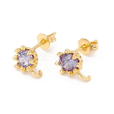Rack Plating Brass Cubic Zirconia Stud Earrings Findings MAK-I684-11G-RS-1