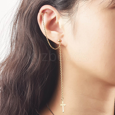 Handmade 304 Stainless Steel Dangle Studs Earrings EJEW-JE04576-1