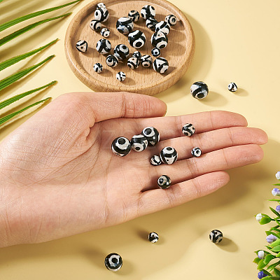 36Pcs 4 Styles Tibetan Style dZi 3-Eye Beads G-TA0002-68-1
