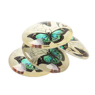 Butterfly Printed Glass Half Round/Dome Cabochons GGLA-N004-25mm-C-1