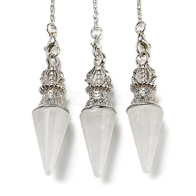 Natural Quartz Crystal Pointed Dowsing Pendulums AJEW-P113-01P-04-1