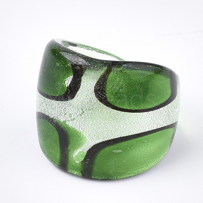 Handmade Silver Foil Lampwork Wide Band Rings RJEW-Q150-M11-B-1-1