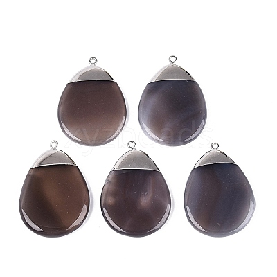 Electroplate Natural Grey Agate Big Pendants G-Q606-53P-1