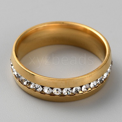 Stainless Steel Finger Ring with Crystal Rhinestone RJEW-WH0002-19G-1