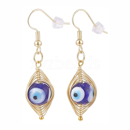 Round Lampwork Evil Eye Braided Dangle Earrings EJEW-JE04898-02-1