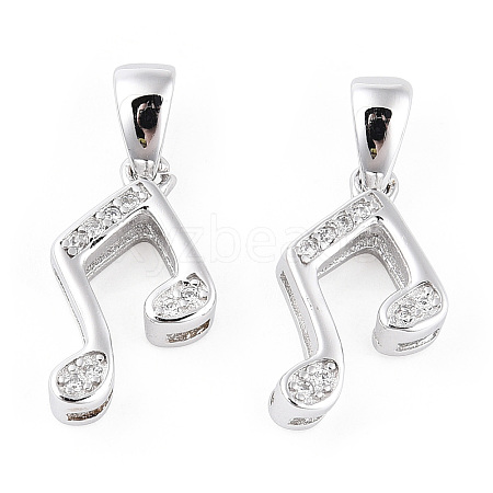 Rhodium Plated 925 Sterling Silver Micro Pave Clear Cubic Zirconia Musical Note Charms wit S925 Stamp STER-T007-30P-1