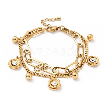 Crystal Rhinestone Knot and Round Ball Charm Multi-strand Bracelet BJEW-G639-08G-1