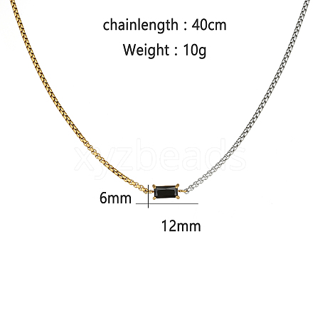 Stainless Steel Double Color Box Chain Rectangle Cubic Zircon Pendant Necklaces for Women's Daily Outfit VO3892-2-1