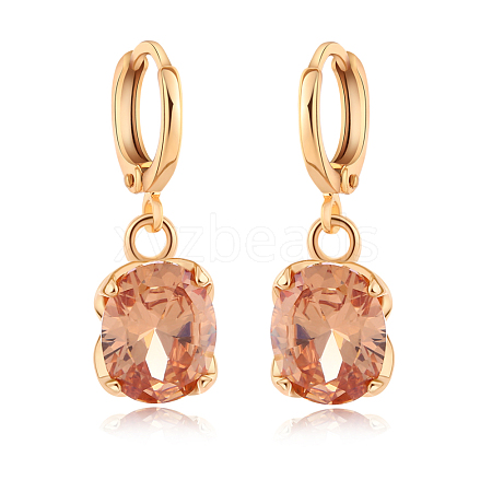 Real 18K Gold Plated Hot Trends Oval Brass Rhinestone Dangle Hoop Earrings EJEW-EE0001-122B-1