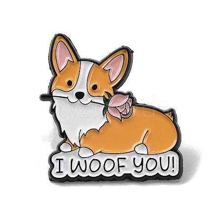 Creative Cartoon Cute Corgi Dog I Woof You Zinc Alloy Brooches JEWB-U001-01M-1