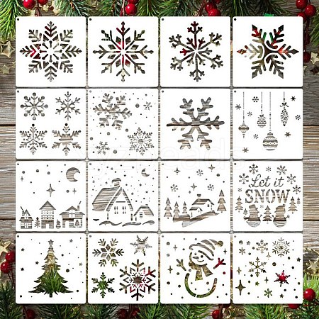 16Pcs Christmas PET Painting Stencils DIY-D001-09-1