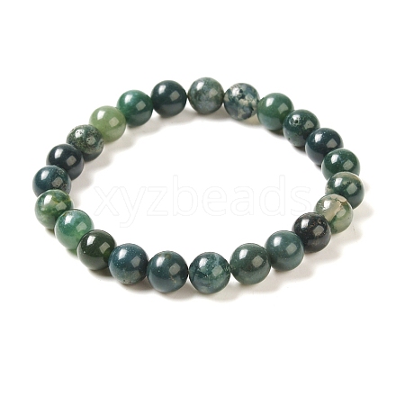 Natural Moss Agate Beaded Stretch Bracelets X-B072-5-1