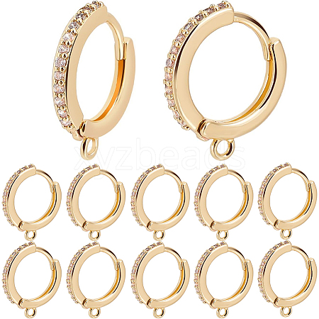 SUNNYCLUE 12Pcs Brass Micro Pave Clear Cubic Zirconia Hoop Earring Findings ZIRC-SC0001-28-1