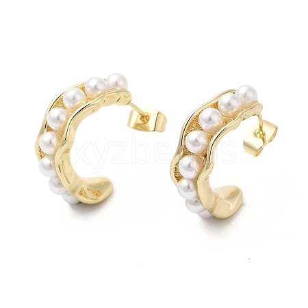 Brass Bean Pod Stud Earrings with ABS Imitation Pearl Beaded for Women EJEW-D065-04G-1