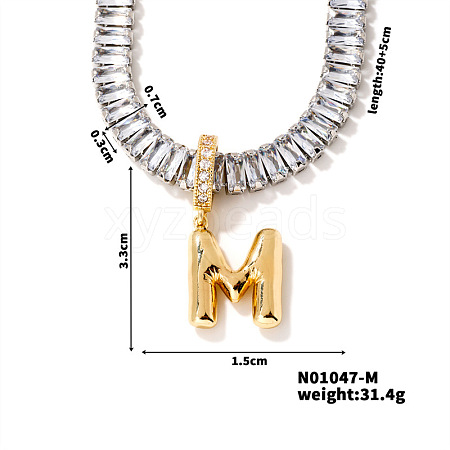 Golden Tone Brass Pave Clear Cubic Zirconia Letter Pendant Necklaces for Women YX4437-13-1