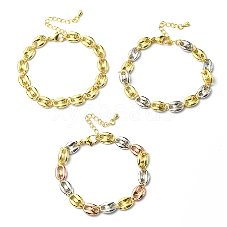 Rack Plating Brass Coffee Bean Chain Bracelet for Women RJEW-D078-08-1