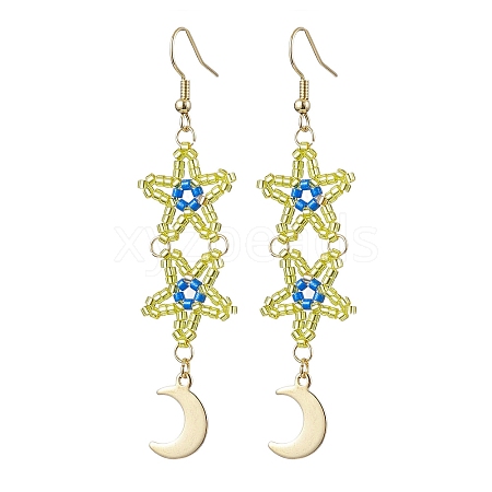 Star Glass Seed Beaded Dangle Earrings for Women EJEW-MZ00206-03-1