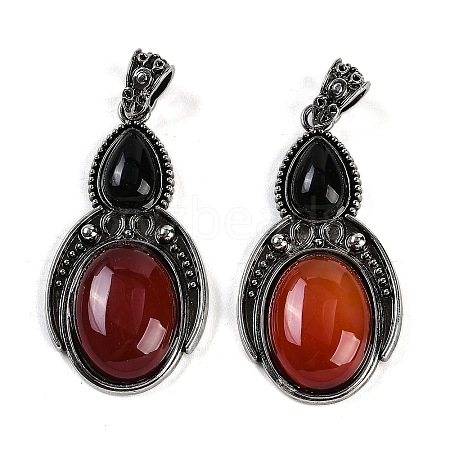 Natural Carnelian(Dyed & Heated) & Obsidian Pendants G-I370-08AS-09-1