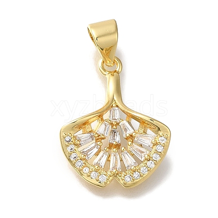 Fan Rack Plating Brass Micro Pave Clear Cubic Zirconia Pendants KK-U019-22G-1