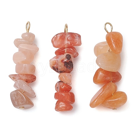 Gradient Color Natural Red Aventurine & Natural Sunstone & Natural Topaz Jade Chip Beaded Pendants PALLOY-JF02795-09-1