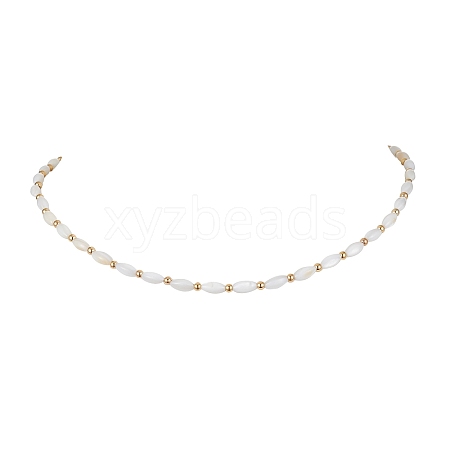 Natural Shell Oval Beaded Necklaces NJEW-JN04626-1