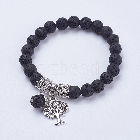 Natural Lava Rock Stretch Charm Bracelets X-BJEW-JB03478-01-1