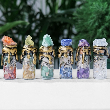 Mixed Natural Gemstone Chip Wishing Bottles PW-WG50330-01-1