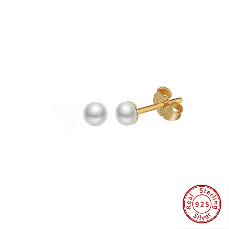 Round Natural Pearl Stud Earrings EJEW-G411-03A-G-1