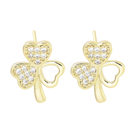 Brass Micro Pave Clear Cubic Zirconia Stud Earrings for Women EJEW-S217-D08-1