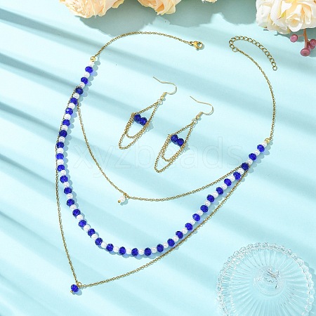 Rondelle 304 Stainless Steel & Glass Beaded Layered Necklace and Earring Set Set for Women SJEW-JS01384-01-1