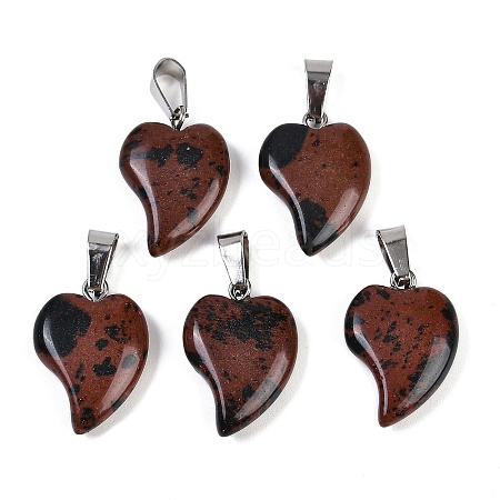 Natural Mahogany Obsidian Heart Pendants G-H073-03P-12-1