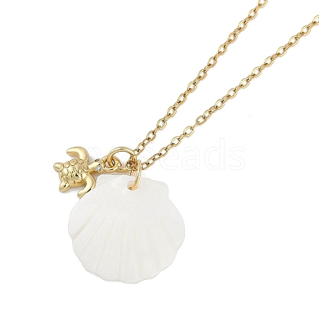 Summer Beach Brass Cubic Zirconia Sea Animal Pendant Necklaces for Women NJEW-B118-03G-01-1