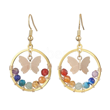 7 Chakra Natural Gemstone Dangle Earrings EJEW-TA00512-1