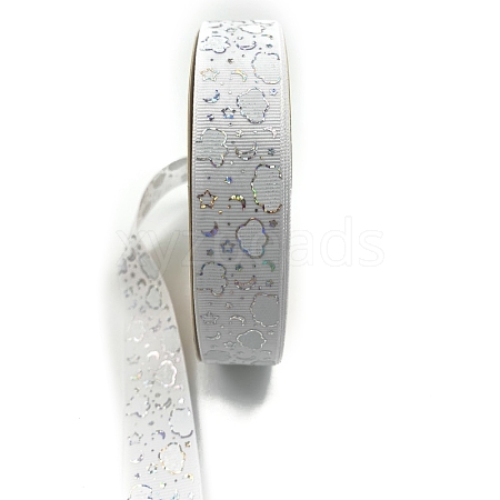 Silver Hot Stamping Cloud Moon Star Pattern Polyester Grosgrain Ribbons PW-WG81770-07-1