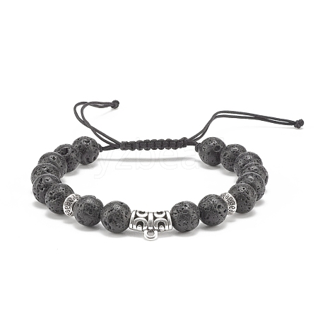 Natural Lava Rock & Alloy Tube Braided Bead Bracelet BJEW-JB08304-1