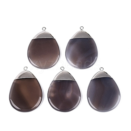 Electroplate Natural Grey Agate Big Pendants G-Q606-53P-1
