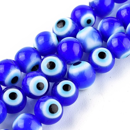 Handmade Evil Eye Lampwork Round Bead Strands X-LAMP-L055-8mm-14-1