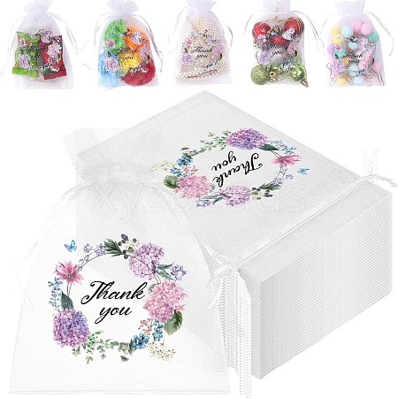 50Pcs Thank You Printed Organza DIY Craft Drawstring Bags PW-WG4E938-28-1