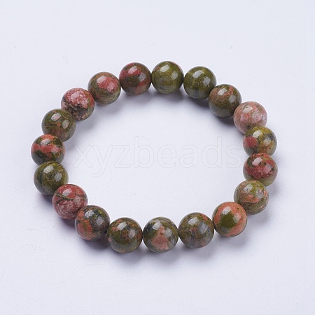 Natural Unakite Beaded Stretch Bracelets BJEW-I253-10mm-04-1