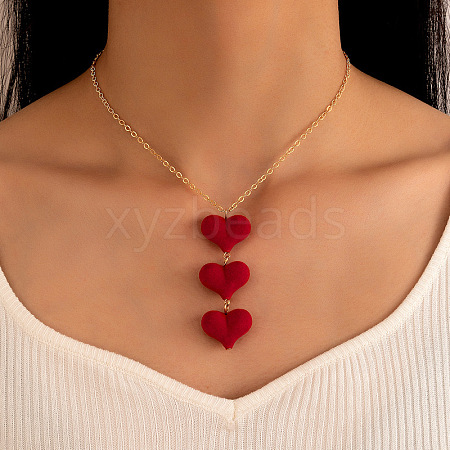 Iron Flocking 3 Red Heart Pendant Necklaces for Women FS-WG37646-01-1