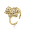 Brass Micro Pave Clear Cubic Zirconia Open Cuff Ring for Woman RJEW-M165-02C-G-1