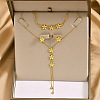 Flower Titanium Steel Crystal Rhinestone Lariat Necklaces & Stud Earrings & Bracelets Sets for Women FS-WG939A0-01-2