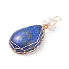 Natural Lapis Lazuli Copper Wire Wrapped Pendants PALLOY-JF01398-01-3