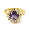 Flower Cubic Zirconia & Glass  Open Cuff Ring RJEW-U003-18B-G-2