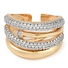 Brass Micro Pave Clear Cubic Zirconia Multi-layer Open Cuff Ring for Women RJEW-Q819-19G-2