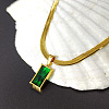 Staniless Steel Green Cubic Zirconia Rectangle Pendant Necklaces SM4893-2