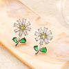 Flower Brass Cubic Zirconia Stud Earrings UQ2632-2